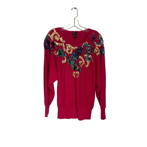 Vintage SML Glitz 90s Pink Sequin Sweater medium - Picture 1 of 5
